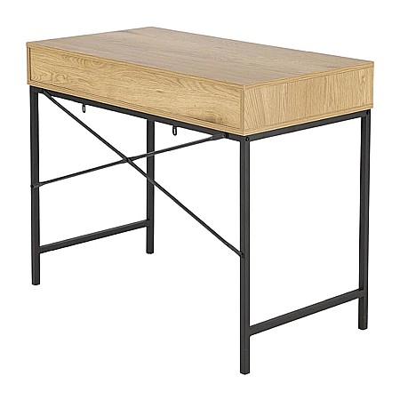 Masa de birou HM B50, blat MDF, cu sertar, compact, design modern, natur/negru [5]