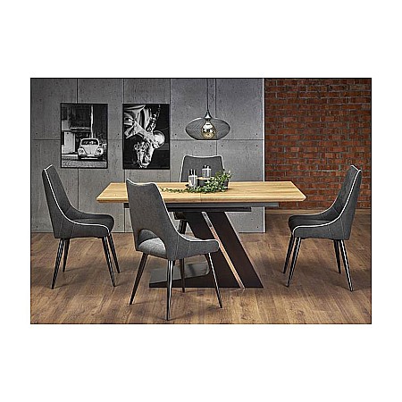 Masa extensibila HM Ferguson, MDF laminat, cadru metalic, 160-220x90cx75 cm, 10 persoane, stejar/negru [4]