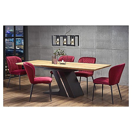 Masa extensibila HM Ferguson, MDF laminat, cadru metalic, 160-220x90cx75 cm, 10 persoane, stejar/negru [8]