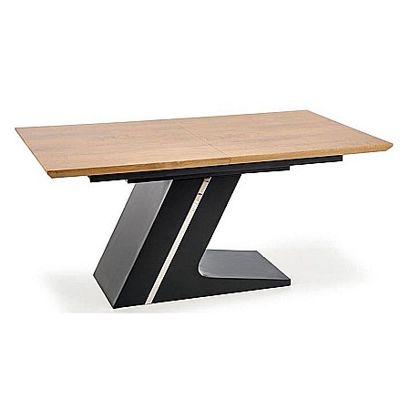 Mese - Masa extensibila HM Ferguson, MDF laminat, cadru metalic, 160-220x90cx75 cm, 10 persoane, stejar/negru