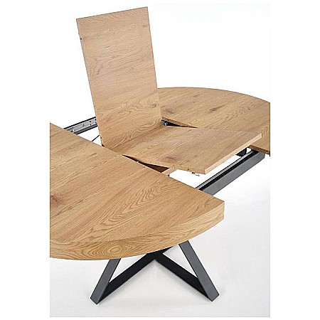 Masa extensibila HM Mercy, MDF furniruit, cadru metalic, 120-160x120x76 cm, 8 persoane, stejar auriu/negru [4]