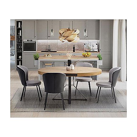 Masa extensibila HM Mercy, MDF furniruit, cadru metalic, 120-160x120x76 cm, 8 persoane, stejar auriu/negru [5]