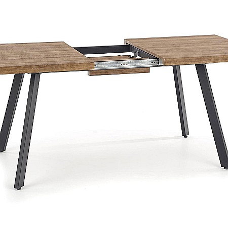Masa extensibila living HM Berlin, MDF laminat, cadru metalic, 140-180x85x76 cm, 8 persoane, nuc/negru [5]