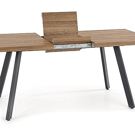 Masa extensibila living HM Berlin, MDF laminat, cadru metalic, 140-180x85x76 cm, 8 persoane, nuc/negru [6]