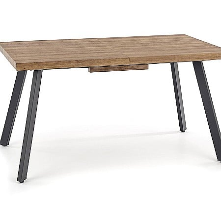 Mese - Masa extensibila living HM Berlin, MDF laminat, cadru metalic, 140-180x85x76 cm, 8 persoane, nuc/negru