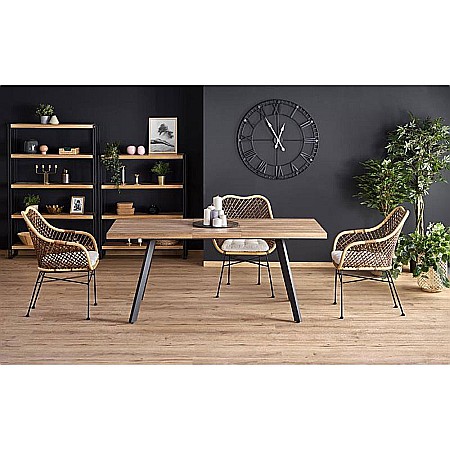 Masa extensibila living HM Berlin, MDF laminat, cadru metalic, 140-180x85x76 cm, 8 persoane, nuc/negru [3]