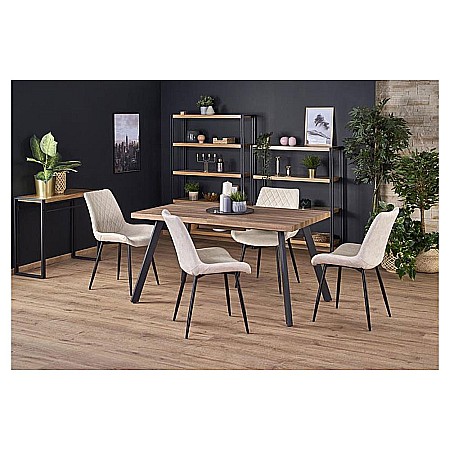 Masa extensibila living HM Berlin, MDF laminat, cadru metalic, 140-180x85x76 cm, 8 persoane, nuc/negru [1]