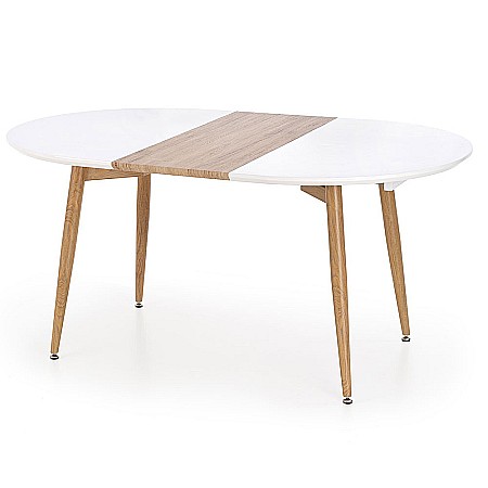Mese stil scandinav - Masa extensibila living HM Caliber, blat MDF, structura metalica, 160-200x90x76 cm, Stejar San Remo