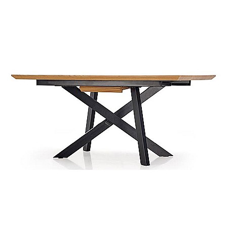 Masa extensibila living HM Capital, MDF Furniruit, cadru metalic, 160-200x90x76 cm, 8 persoane, stejar/negru [2]