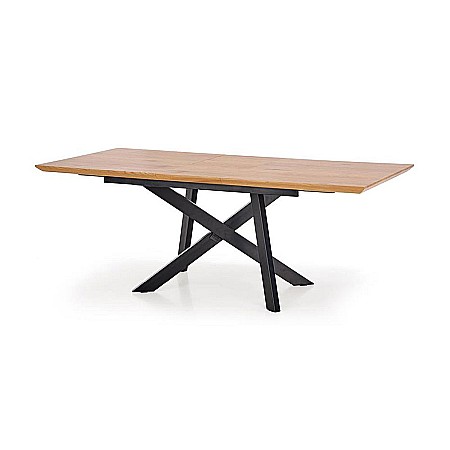 Masa extensibila living HM Capital, MDF Furniruit, cadru metalic, 160-200x90x76 cm, 8 persoane, stejar/negru [3]
