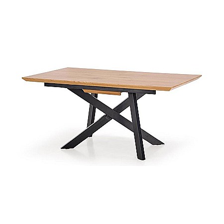 Mese - Masa extensibila living HM Capital, MDF Furniruit, cadru metalic, 160-200x90x76 cm, 8 persoane, stejar/negru