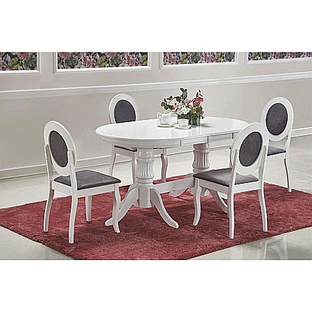 Masa extensibila living HM Joseph, blat MDF, structura lemn masiv, 8 persoane, 150-190x90x77 cm, alb [8]