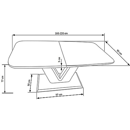 Masa extensibila living HM Mistral, cadru metalic, MDF lacuit, 140-180x80x76 cm, 6 persoane, alb [7]