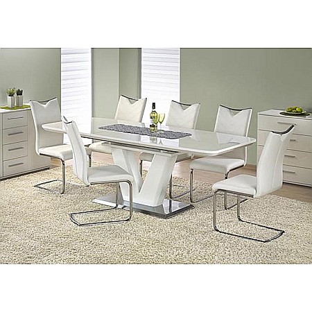 Masa extensibila living HM Mistral, cadru metalic, MDF lacuit, 140-180x80x76 cm, 6 persoane, alb [4]