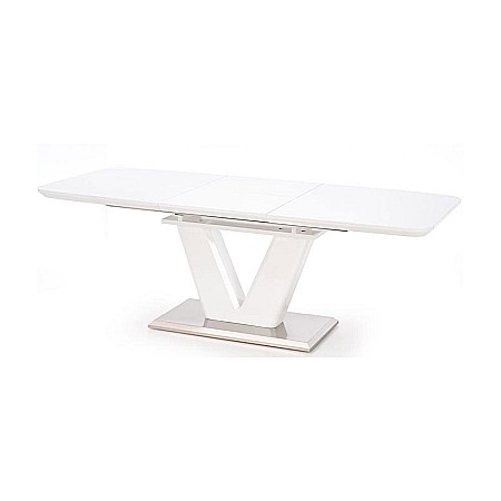 Masa extensibila living HM Mistral, cadru metalic, MDF lacuit, 140-180x80x76 cm, 6 persoane, alb [2]