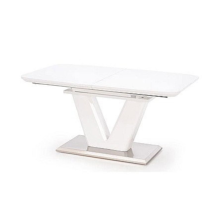 Mobila living - Masa extensibila living HM Mistral, cadru metalic, MDF lacuit, 140-180x80x76 cm, 6 persoane, alb