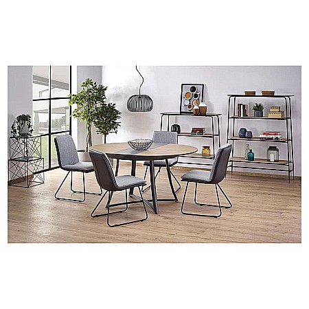 Masa extensibila living HM Moretti, blat MDF laminat, cadru metalic, 118-148x118x76 cm, 6 persoane, stejar- antracit/negru [3]