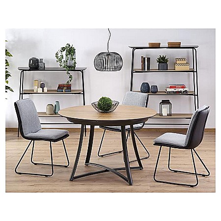 Masa extensibila living HM Moretti, blat MDF laminat, cadru metalic, 118-148x118x76 cm, 6 persoane, stejar- antracit/negru [6]