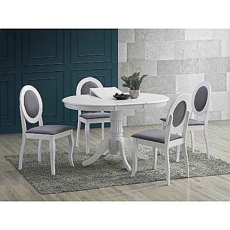 Masa extensibila living KL Willy, cadru lemn masiv, MDF Furniruit, 4 persoane, 90-123x90x76 cm, Alb [5]