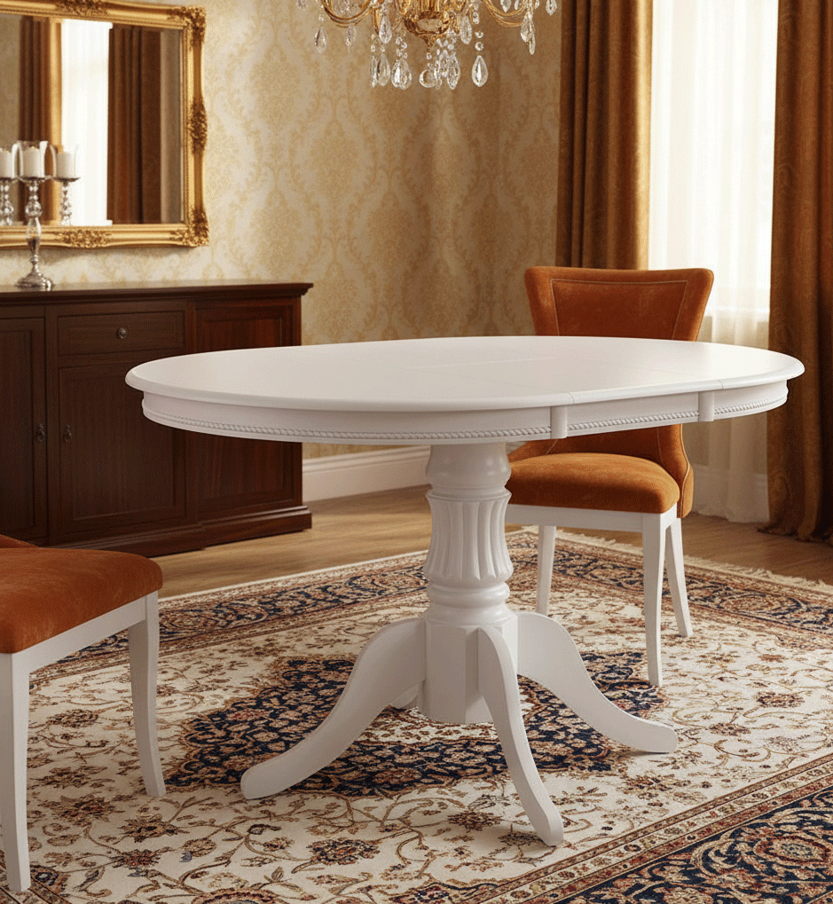 Produse - Masa extensibila living KL Willy, cadru lemn masiv, MDF Furniruit, 4 persoane, 90-123x90x76 cm, Alb