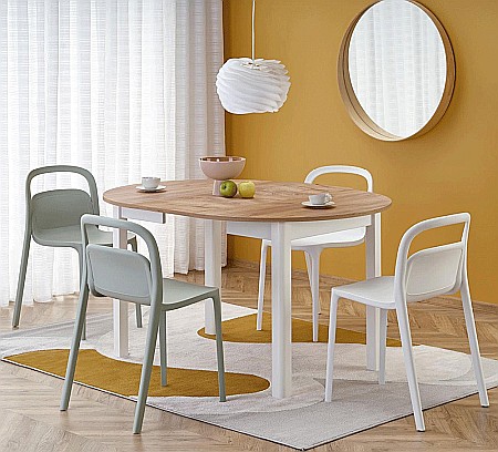 Masa extensibila living si bucatarie HM Ringo, blat MDF, ovala, 6 persoane, stejar/alb