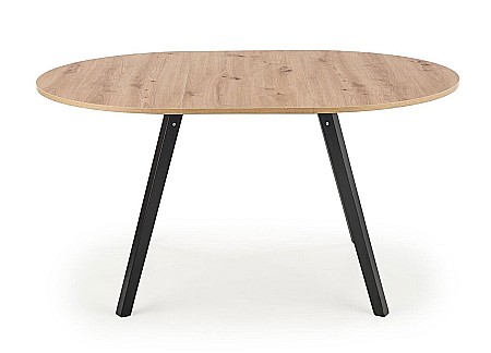 Masa extensibila living si bucatarie HM Ruben, lemn masiv, blat MDF, ovala, 6 persoane, 102-142x102x73 cm, stejar/negru