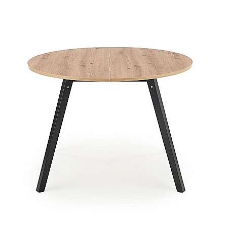 Masa extensibila living si bucatarie HM Ruben, lemn masiv, blat MDF, ovala, 6 persoane, 102-142x102x73 cm, stejar/negru [8]