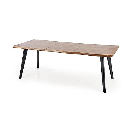 Mese bucatarie - Masa living extensibila HM Dickson, MDF Furniruit, cadru metalic,120-180x80x75 cm, 8 persoane, stejar/negru