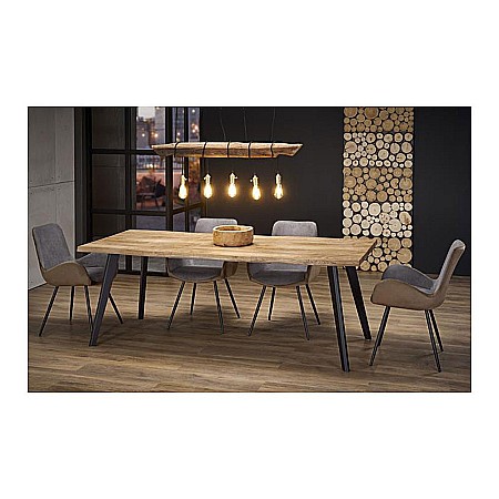Masa living extensibila HM Dickson, MDF Furniruit, cadru metalic,120-180x80x75 cm, 8 persoane, stejar/negru [3]