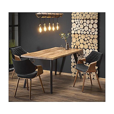 Masa living extensibila HM Dickson, MDF Furniruit, cadru metalic,120-180x80x75 cm, 8 persoane, stejar/negru [5]