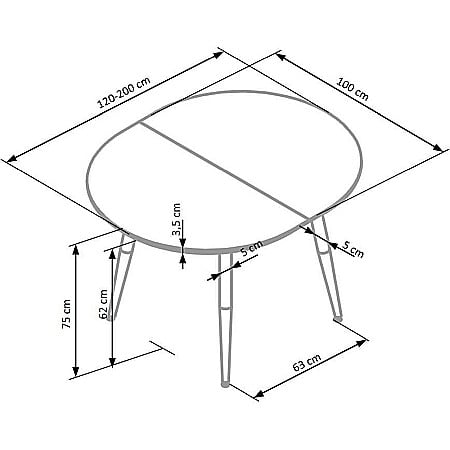 Masa living extensibila HM Edward, blat MDF, structura metalica, ovala, 6 persoane, 120-200x100x75 cm, alb/stejar [12]