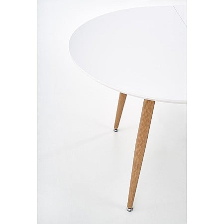 Masa living extensibila HM Edward, blat MDF, structura metalica, ovala, 6 persoane, 120-200x100x75 cm, alb/stejar [6]
