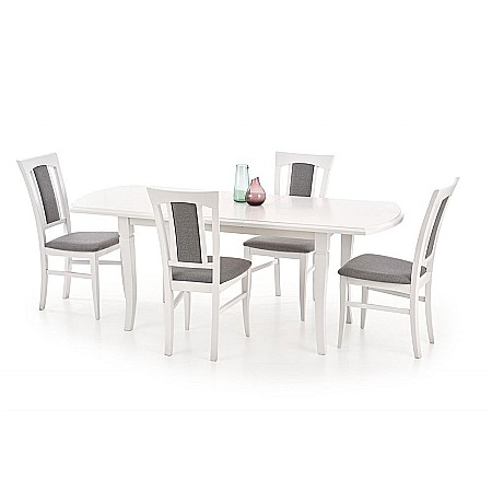 Masa living extensibila HM Fryderyk, blat MDF laminat, picioare lemn masiv, 10 persoane, 160-240x90x74 cm, alba [1]