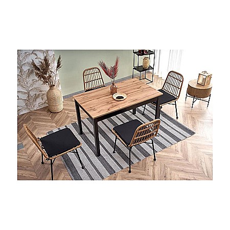 Masa living extensibila HM Greg, PAL Laminat, 124-168x74x75 cm, 6 persoane, stejar wotan/negru [5]