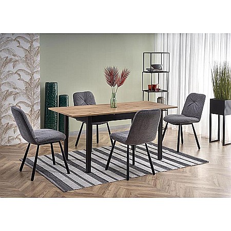 Masa living extensibila HM Greg, PAL Laminat, 124-168x74x75 cm, 6 persoane, stejar wotan/negru [3]