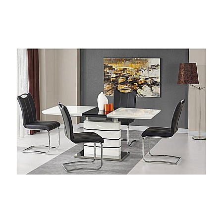 Masa living extensibila HM Nord, blat MDF lacuit, 140-180x80x76 cm, 6 persoane, alb/negru [2]