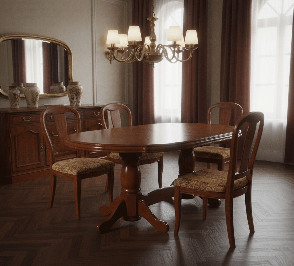 Produse - Masa living extensibila SB Nork, MDF Furniruit, structura lemn masiv, 8 persoane, 198-160x90x74 cm, cires