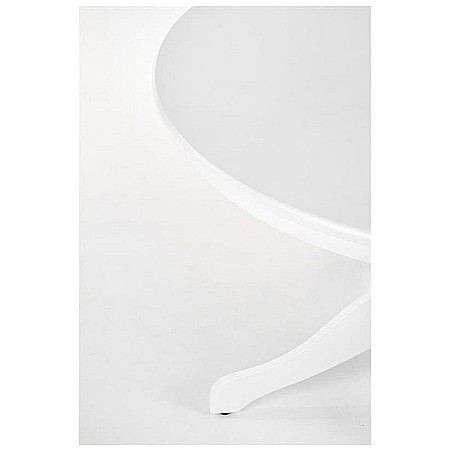 Masa living rotunda HM Gloster, blat MDF lacuit, lemn masiv, 4 persoane, 106x75 cm, alba [5]