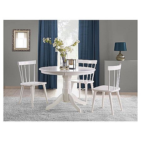 Masa living rotunda HM Gloster, blat MDF lacuit, lemn masiv, 4 persoane, 106x75 cm, alba [1]