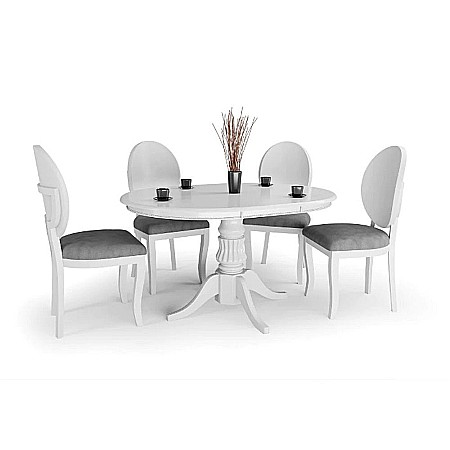 Masa living si bucatarie extensibila HM William, blat MDF, lemn masiv, 4 persoane, 90-124x90x75 cm, alb [1]