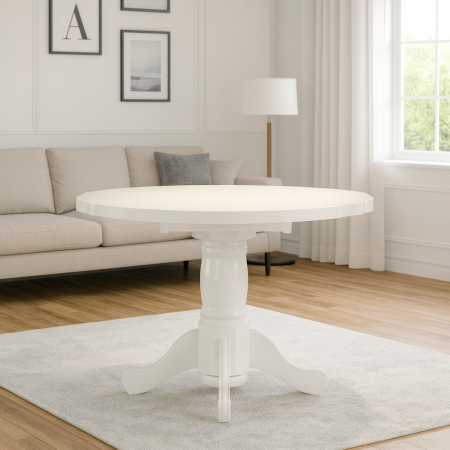 Produse - Masa living si bucatarie extensibila SB Fan, MDF Furniruit, structura lemn masiv, 4 persoane, 100-133,5x99x74 cm, alb