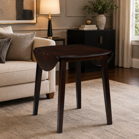 Mese living - Masa living si bucatarie plianta Philadelphia, MDF, structura lemn masiv, rotunda, 4 persoane, 55/90 x 90 x 74,8 cm, nuc