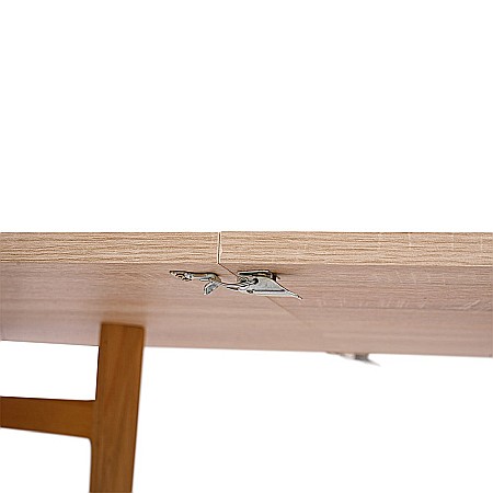 Masa plianta 12 persoane, Pal Melaminat, insertii lemn masiv, sistem cuplare blat, 274x75x78 cm, stejar sonoma [10]