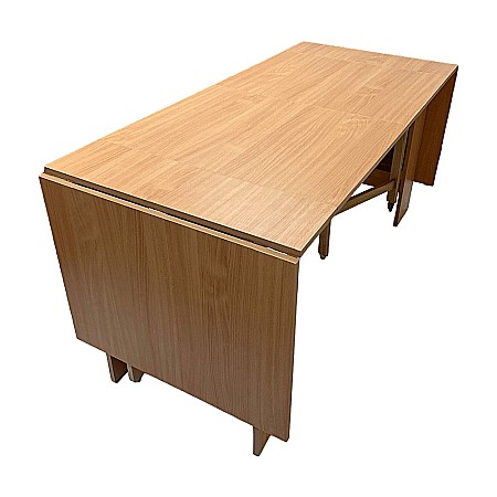 Masa plianta 12 persoane, Pal Melaminat, insertii lemn masiv, sistem cuplare blat, 274x75x78 cm, stejar sonoma [4]