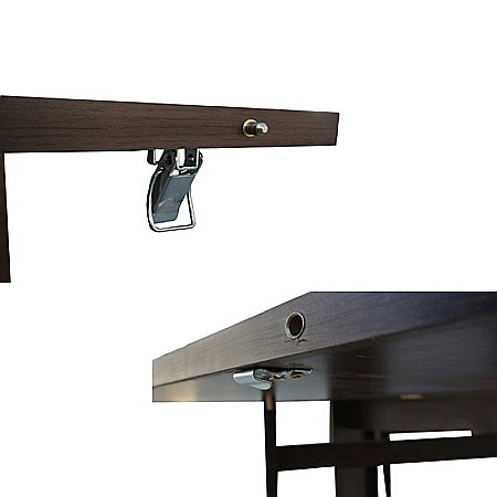 Masa plianta 12 persoane, Pal Melaminat, insertii lemn masiv, sistem cuplare blat, 274x75x78 cm, wenge [7]
