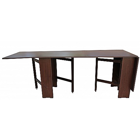 Masa plianta 12 persoane, Pal Melaminat, insertii lemn masiv, sistem cuplare blat, 274x75x78 cm, wenge [6]