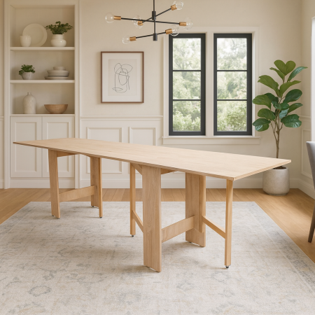 Mese pliante - Masa plianta 12 persoane, Pal Melaminat, insertii lemn masiv, sistem cuplare blat, 274x75x78 cm, stejar sonoma