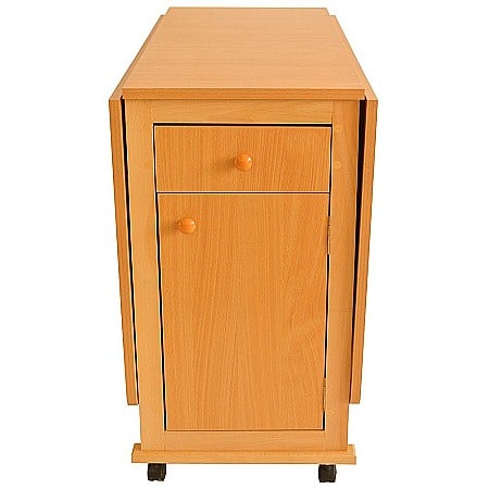 Masa plianta cu spatiu depozitare, usa si sertar, Pal Melaminat, structura lemn masiv, cu role, 8 persoane, 160x96x80 cm, fag [3]