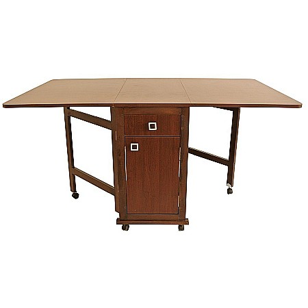 Mobilier - Masa plianta cu spatiu depozitare, usa si sertar, Pal Melaminat, structura lemn masiv, cu role, 8 persoane, 160x96x80 cm, cires