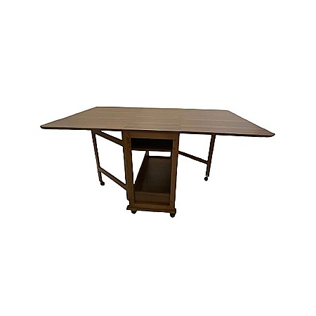 Mobila bucatarie - Masa plianta cu spatiu depozitare Util, pentru living si bucatarie, PAL, structura lemn masiv, cu role, 6 persoane, 160x96x80 cm, nuc